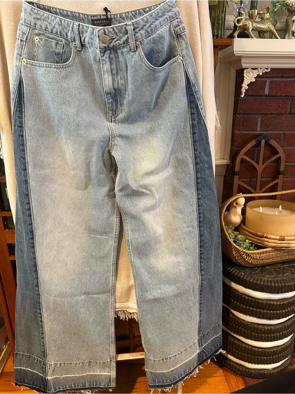 Sans Souci Two-Tone Light and Dark Blue Wide Leg Jean (L)